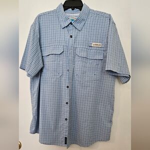 Magellan Men's Fish Gear Relaxed Fit Short Sleeve Blue White Fishing Shirt L